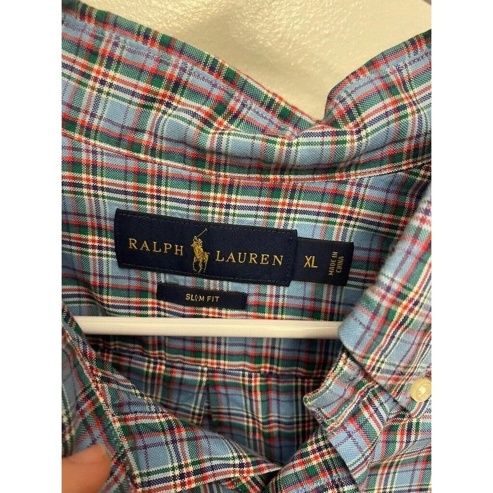 Polo Ralph‎ Lauren Shirt Slim Fit Long Sleeve Plaid Checks Blue Men Sz XL Pony